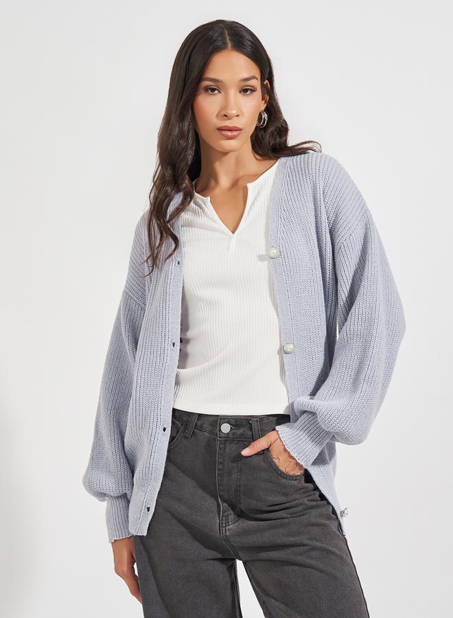 Styli Oversized Longline Buttoned Cardigan  - Image 1