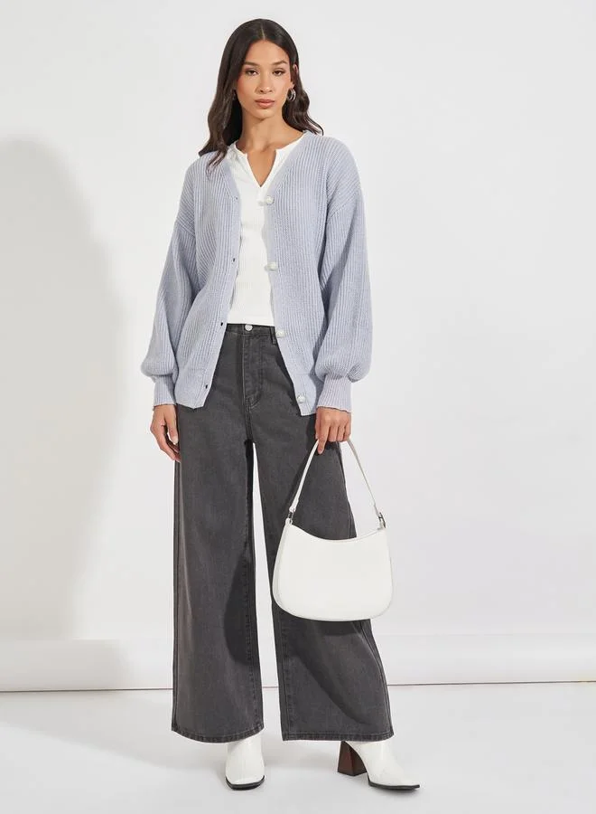 Styli Oversized Longline Buttoned Cardigan