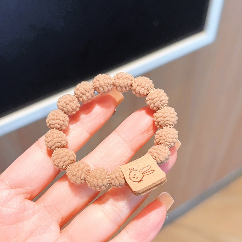 Generic Brown high elastic rabbit hair band lotus root knot hair rope Internet celebrity hair rope cute rubber band basic durable hair tie headdress H190 light coffee