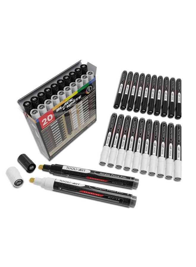 TOOLI-ART Black And White Acrylic Paint Markers Paint Pens Set For Rock Painting Canvas Mugs Metal Glass Paint Fabric Wood Diy. Non Toxic Quick Drywaterbas (Medium) - Image 1