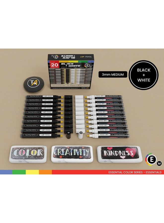 TOOLI-ART Black And White Acrylic Paint Markers Paint Pens Set For Rock Painting Canvas Mugs Metal Glass Paint Fabric Wood Diy. Non Toxic Quick Drywaterbas (Medium) - Image 3