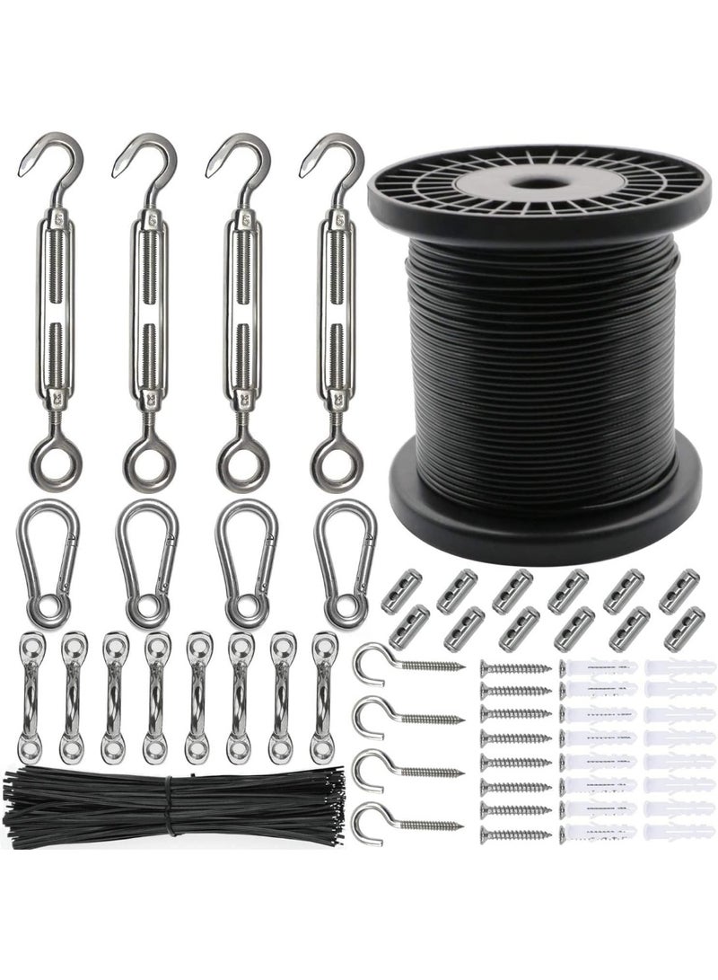 String Light Hanging Kit，Stainless Steel Cable for Outdoor Lights，Globe String Light Suspension Kit Include 182 FT Wire Rope Cable Turnbuckle and Hooks Easy to Install Outdoor Indoor (Silver) - Image 1