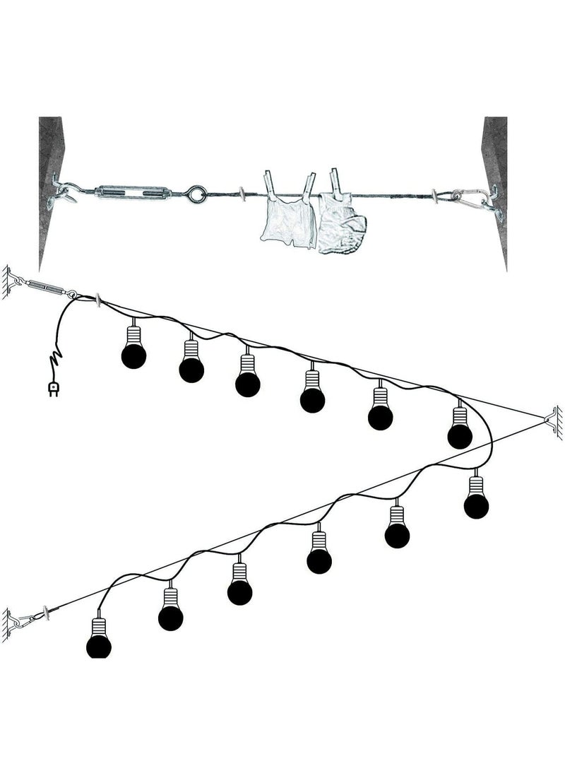 String Light Hanging Kit，Stainless Steel Cable for Outdoor Lights，Globe String Light Suspension Kit Include 182 FT Wire Rope Cable Turnbuckle and Hooks Easy to Install Outdoor Indoor (Silver) - Image 5