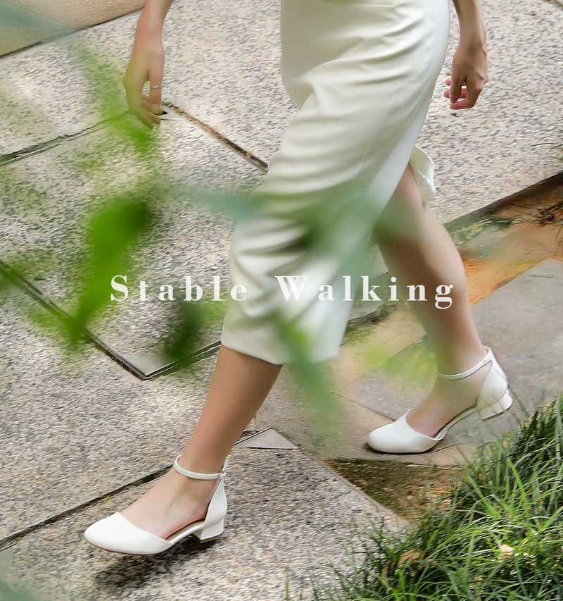 Ankis White Closed Toe Heels for Women, 1 Inch Women's Flats Low Block Heel Women Dress Shoes Womens Pumps Work Shoes with Ankle Strap for Spring Fall - Image 5