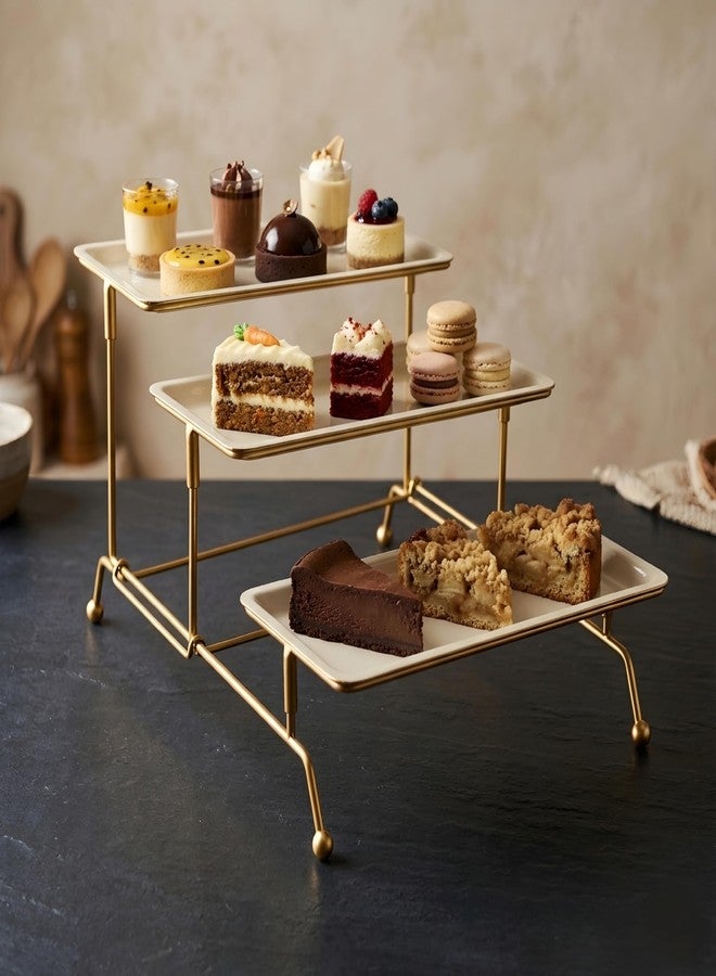 MAXXINN Metal Snacks Organizer Buffet Server Black and White, 3-Tier Metal Serving Tray – Tiered Display Stand for Dessert, Cake Stand for Cake Cutting and Decor - Image 1