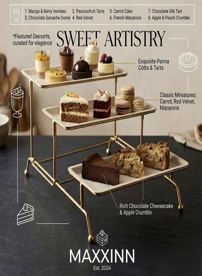 MAXXINN Metal Snacks Organizer Buffet Server Black and White, 3-Tier Metal Serving Tray – Tiered Display Stand for Dessert, Cake Stand for Cake Cutting and Decor - Image 4