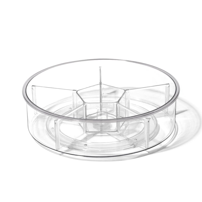 BINO Plastic Round Turntable Organizer with 6 Compartments Clear Spinning Divided Turntable Container Rotating Organizer Storage for Bottle Condiments Fridge Kitchen Counter Pantry Bathroom
