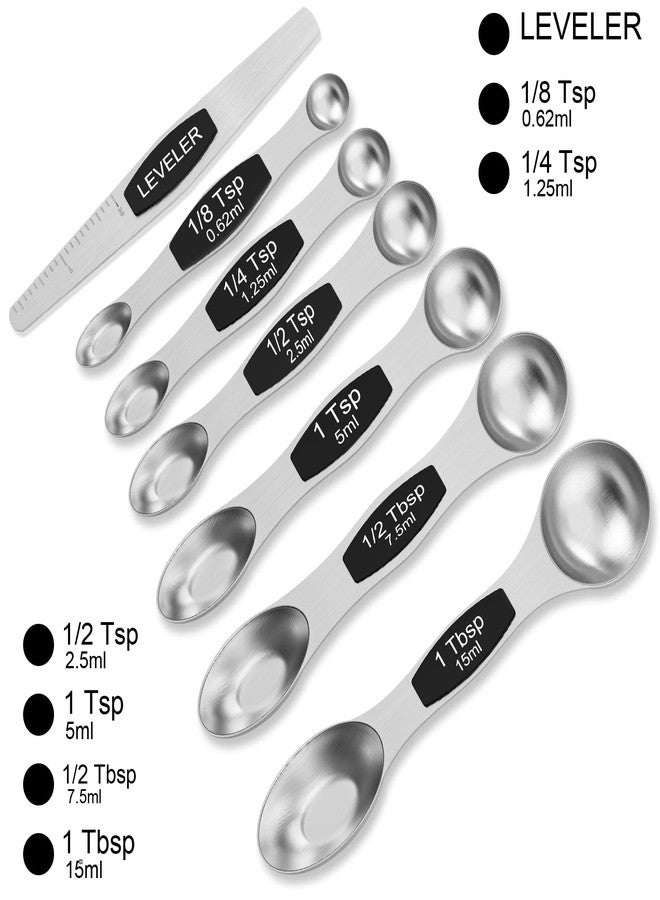 Wildone Magnetic Measuring Spoons Set - Wildone Stainless Steel Double Sided Measuring Spoons Set of 7 Black, for Dry & Liquid Ingredients, Including 6 Heavy Duty Nesting Spoons, 1 Leveler, Fits in Spice Jar - Image 2