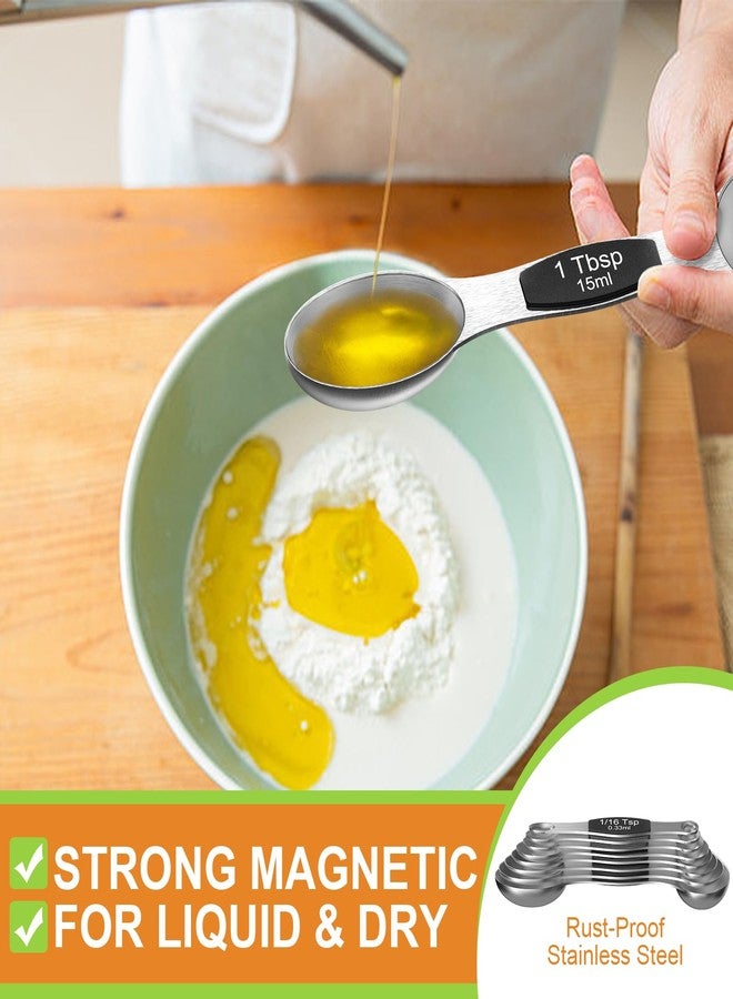Wildone Magnetic Measuring Spoons Set - Wildone Stainless Steel Double Sided Measuring Spoons Set of 7 Black, for Dry & Liquid Ingredients, Including 6 Heavy Duty Nesting Spoons, 1 Leveler, Fits in Spice Jar - Image 4