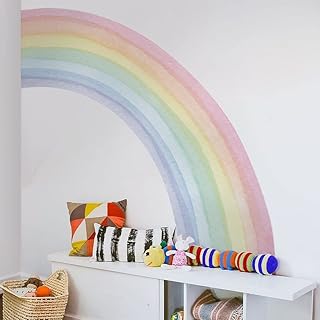funlife Vinyl Large Rainbow Wall Mural Stickers Peel and Stick, Precut Giant Pastel Half Watercolor Rainbow Wall Decals - Image 1