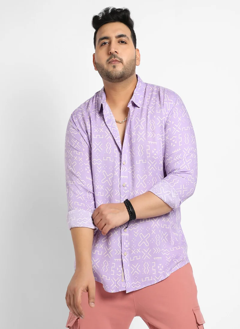 Instafab Plus Men's Lavender Minimal Aztec Shirt