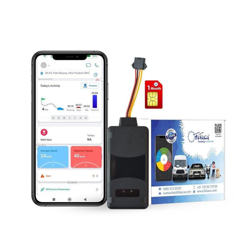 FETACA ® FT112 Wired GPS Tracker Free 1 Month 4G Data SIM and Software for Car, Bike, Truck, and More - AI Features with Live Location, Engine On/Off Alerts, Anti-Theft, Installation Support - Image 1