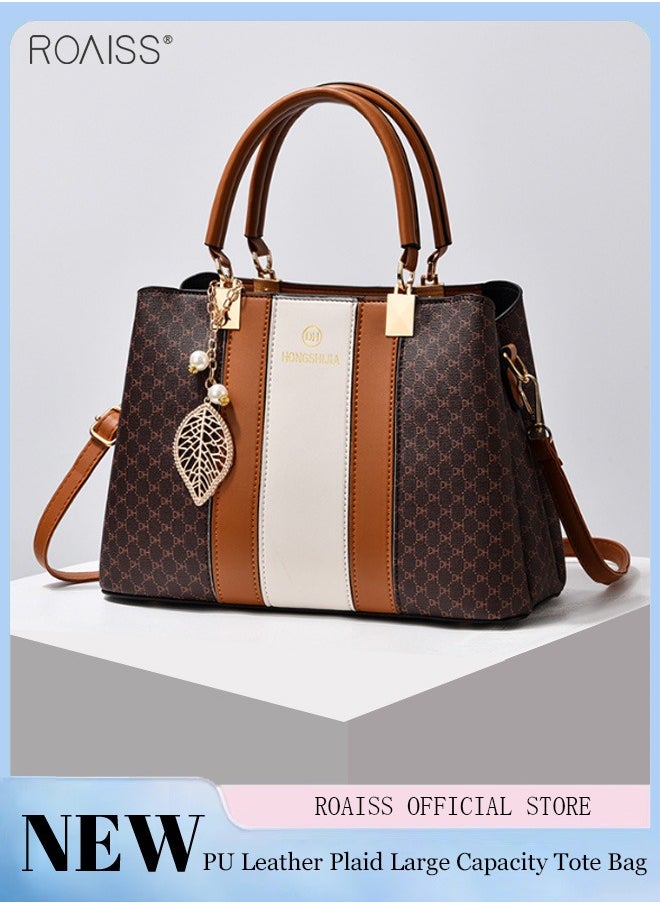 roaiss - Women's Fashionable Checkered Crossbody Bag Pu Leather Handbag With Exquisite Pendant Accessories - Image 1