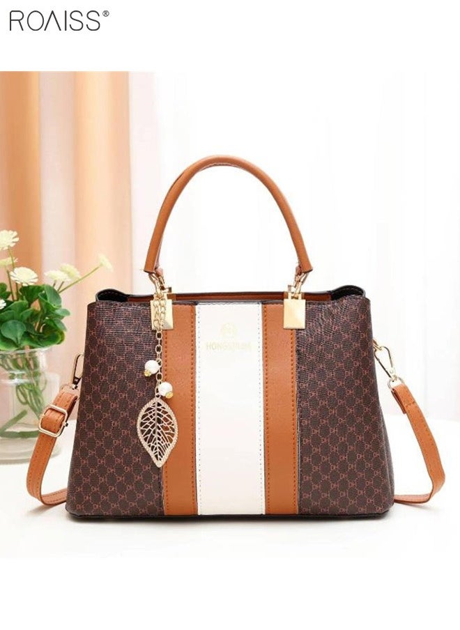 roaiss - Women's Fashionable Checkered Crossbody Bag Pu Leather Handbag With Exquisite Pendant Accessories - Image 1