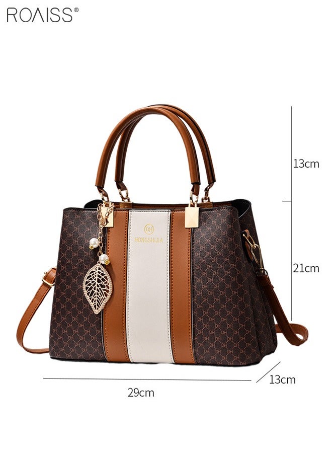 roaiss - Women's Fashionable Checkered Crossbody Bag Pu Leather Handbag With Exquisite Pendant Accessories - Image 1