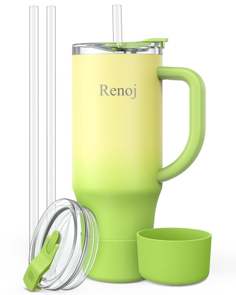 Renoj Insulated Mug 100% Leak Proof Insulated Water Bottle for Iced Coffee & Hot Drinks - Fits Car Cup Holder, Ideal Gift, 2 Straws & Silicone Boot - SnapShift Green Gradient 32 oz - Image 1