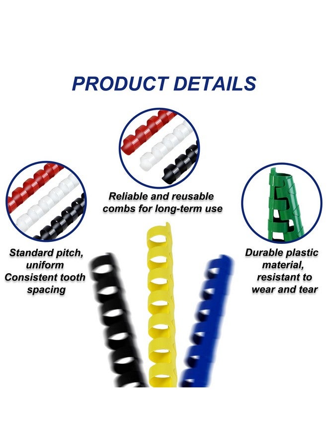 RAYSON Rayson CR-10-100-M Plastic Binding Combs 3/8in. 21-Ring, 55-Sheet Capacity, Colorful Comb Binding Spines, Max. Binding A4 Size Paper (8.3"×11.7"), Box of 100  - Image 4