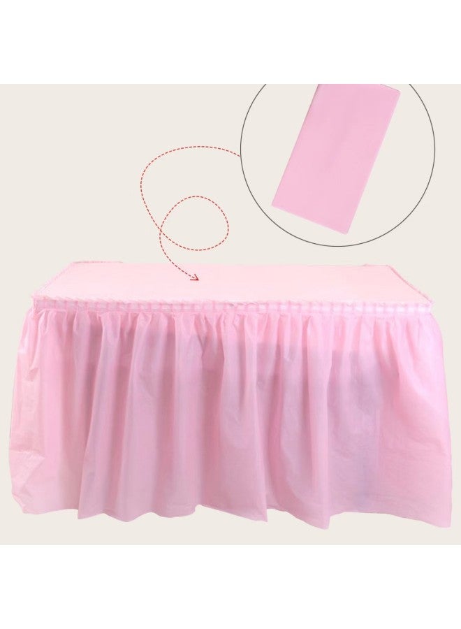 Ins Style Tablecloth Colorful Birthday Party Disposable Tablecloth PEVA Waterproof Disposable Tablecloth Wedding-Color:Pink-Specifications:Table Skirt 420*70cm  - Image 1