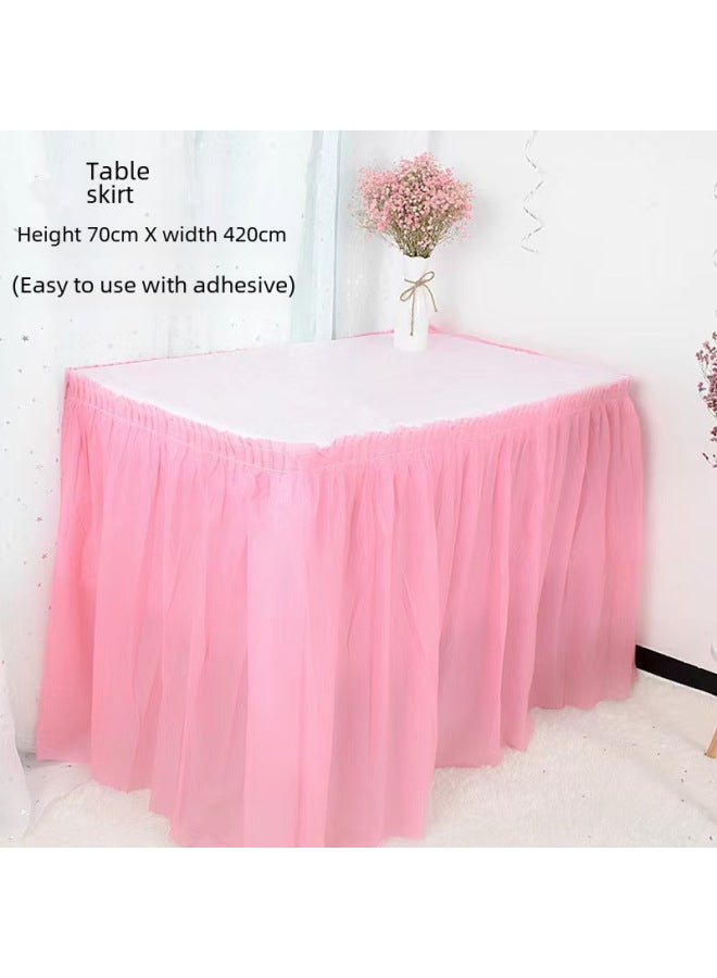 Ins Style Tablecloth Colorful Birthday Party Disposable Tablecloth PEVA Waterproof Disposable Tablecloth Wedding-Color:Pink-Specifications:Table Skirt 420*70cm  - Image 2