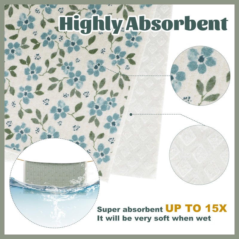Pinsit Green Swedish Dishcloths for Kitchen, 6 PCS Swedish Dish Cloths, 7.5 x 6.7 Inch Super Absorbent Washable Reusable Floral Cloths Dish Towel, No Odor Cellulose Sponge (Light-Green) - Image 4