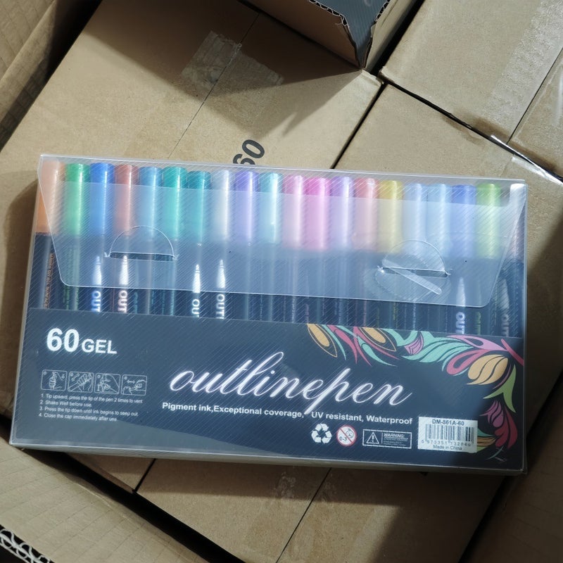 8 Color Contour Pen Double Line Pen Hand Account Pen Ins Internet Celebrity Creative Highlighter Flash Color 12 Color Flash Pen Marking Pen - Image 1