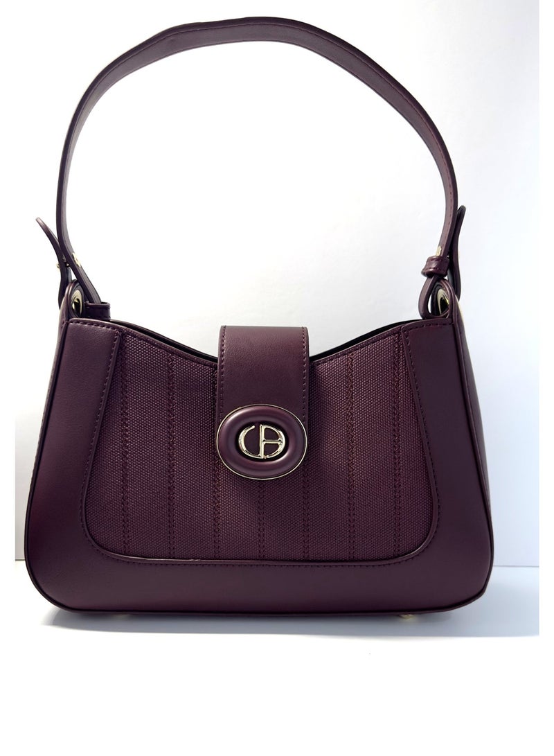 Chrisbella (CB) Handbag with detachable Strap and mini Wallet. Colour: Maroon. dimensions:28x 8X17 cm - Image 2