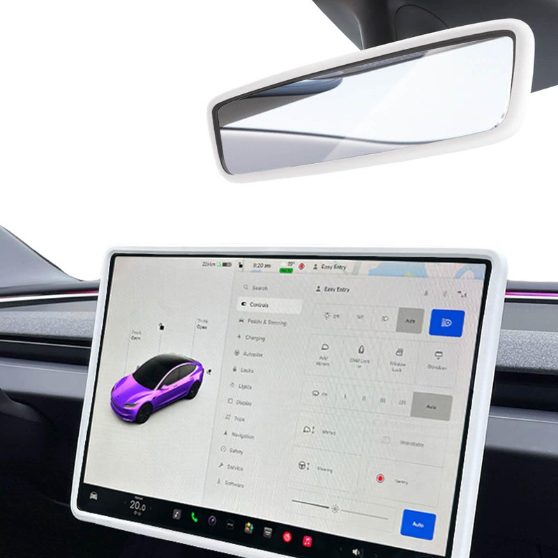 Yeapop 2Pcs Silicone Protector Frames of Screen and Rear View Mirror for Tesla Model 3 2024 Highland and Model Y 2025 Juniper White