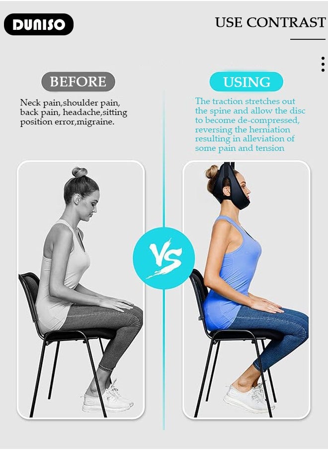 DUNISO - Neck Traction Device for Home Use,Neck Hammock,Neck Stretcher Strap, Adjustable Neck Head Traction for Neck Pain,Neck Stretcher with Release Buckle, Portable Relief Massager Pain Relief Relaxation Cervical Support for Men Women Indoors or Outdoors - Image 1