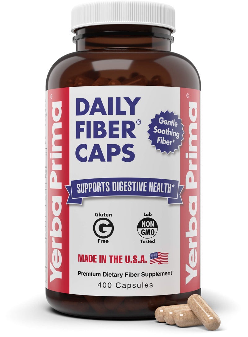 Yerba Prima Daily Fiber Caps Formula 400 Capsules Both Soluble and Insoluble with Psyllium Seed Husks Acacia Gum Apple Fiber and More Dietary Supplement - Image 3
