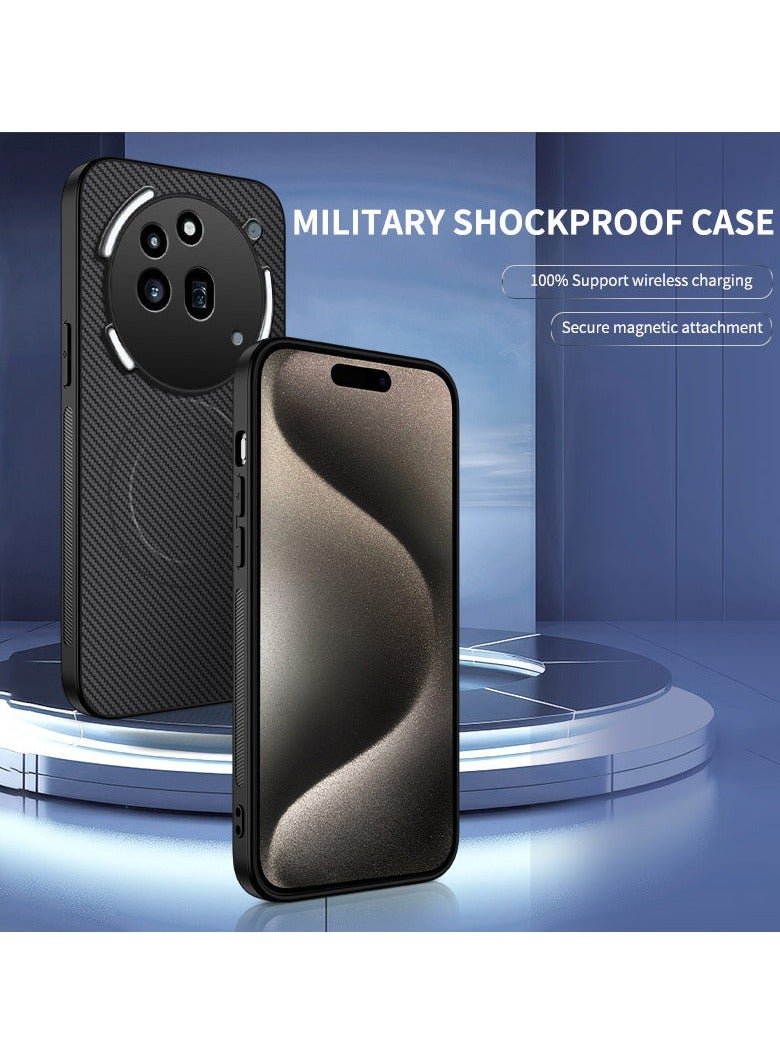 general Nothing Phone 3A Pro Carbon Fibre Textured Magnetic Case, Wireless Charging Compatible, Business Leather Pattern Drop Protection Case - Image 2