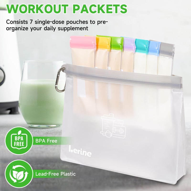 Lerine Protein Powder Travel Container Set, Reusable Protein Powder Container To Go, 21Pcs Single Dose Bags & 3Pcs Large Zip Bags, Portable Supplement Storage Containers with Funnel, Spoon - Image 4