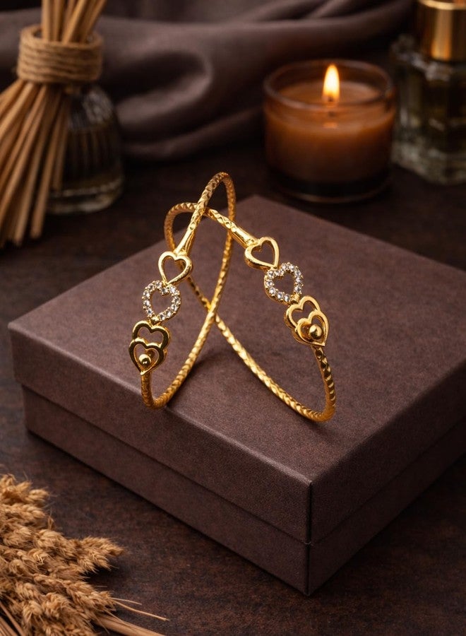 SHANKHRAJ MALL Gold Plated Heart Bangle Bracelet, Twisted Rope Design with Black and Crystal Accent, Adjustable Cuff Style, Fashion Jewelry for Women (A456) - Image 3