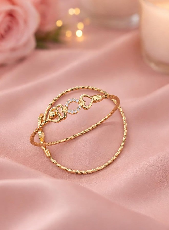 SHANKHRAJ MALL Gold Plated Heart Bangle Bracelet, Twisted Rope Design with Black and Crystal Accent, Adjustable Cuff Style, Fashion Jewelry for Women (A456) - Image 4