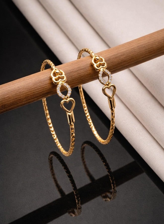 SHANKHRAJ MALL Gold Plated Heart Bangle Bracelet, Twisted Rope Design with Black and Crystal Accent, Adjustable Cuff Style, Fashion Jewelry for Women (A456) - Image 2