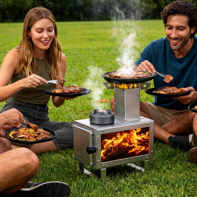 LAMA Folding Wood Burning Stove Stainless Steel Camping Tent Stove, Portable Wood Stove with Storage Bag, Lightweight Wood Burning Stove for Cooking,Ice Fishing,Hunting,Hiking,Boiling Water,Silver - Image 3