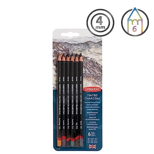 Derwent Tinted Charcoal Drawing Pencils Blister, Watersoluble Pencils, Ideal for Smuding and Blending, Professional Quality - 2301689 (Set of 6) - Image 2