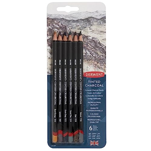 Derwent Tinted Charcoal Drawing Pencils Blister, Watersoluble Pencils, Ideal for Smuding and Blending, Professional Quality - 2301689 (Set of 6) - Image 1