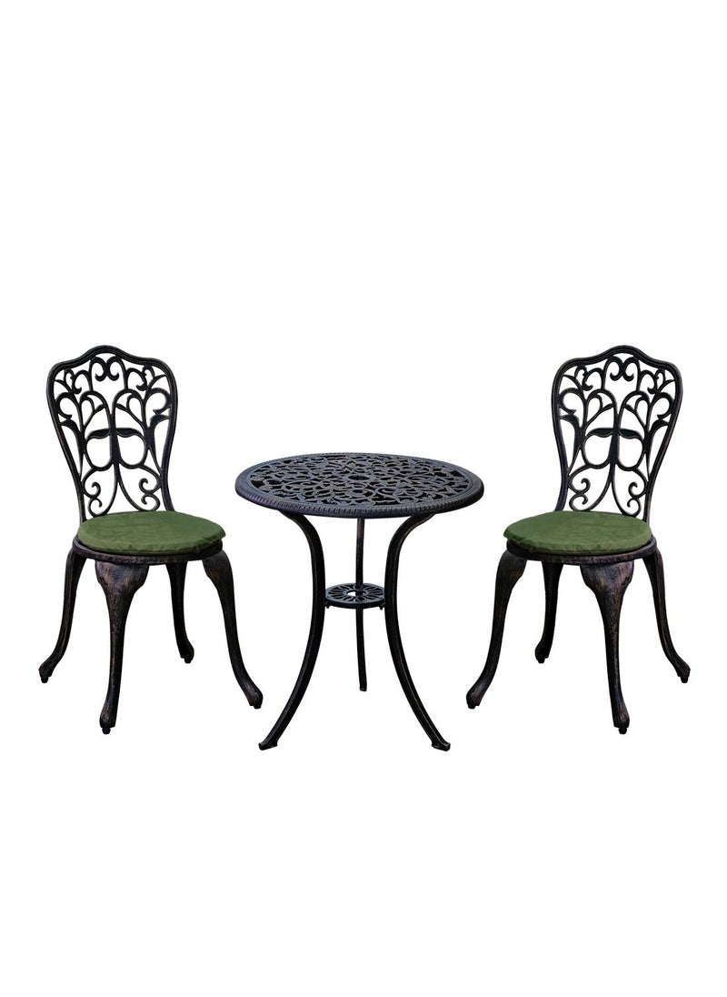 Oasis Casual Cast Aluminium Brown Balcony Set with Green Cushion BY101  - Image 1