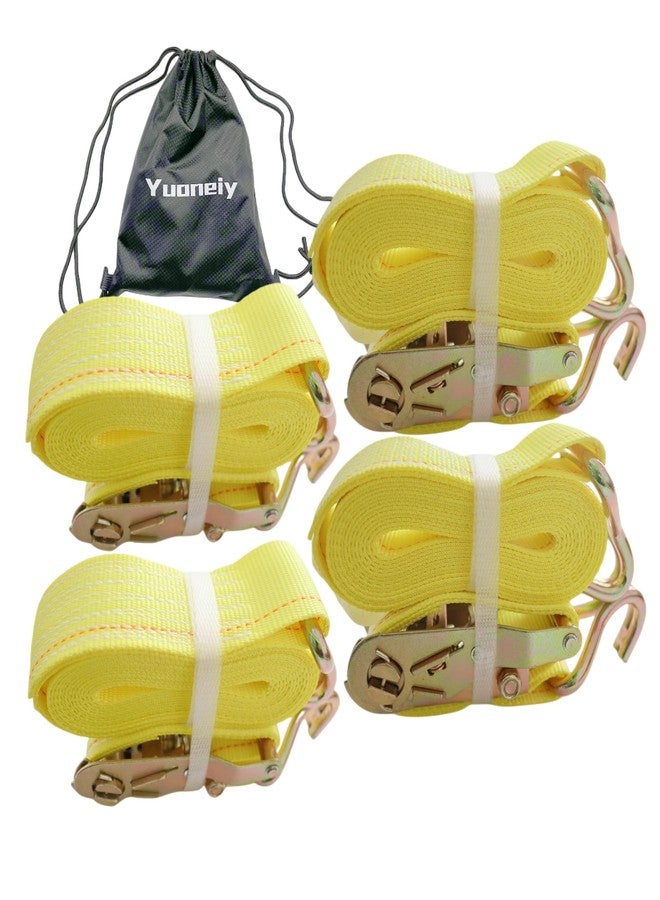 Yuoneiy Ratchet Straps Tie Down Straps Heavy Duty (4PK) 2” x 15” x 4400 lbs J Hook Cargo Tie-Downs Straps for Motorcycle, ATV, UTV, Trailer - Image 1