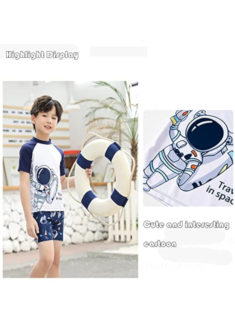 Generic 3 Piece Kids Swimsuit with Cap Set for Boys, Spaceman Print Swimwear Children Swimming Trunks Short Sleeves Clothing Beachwear Bathing Suit for Summer, 100-110cm  - Image 5