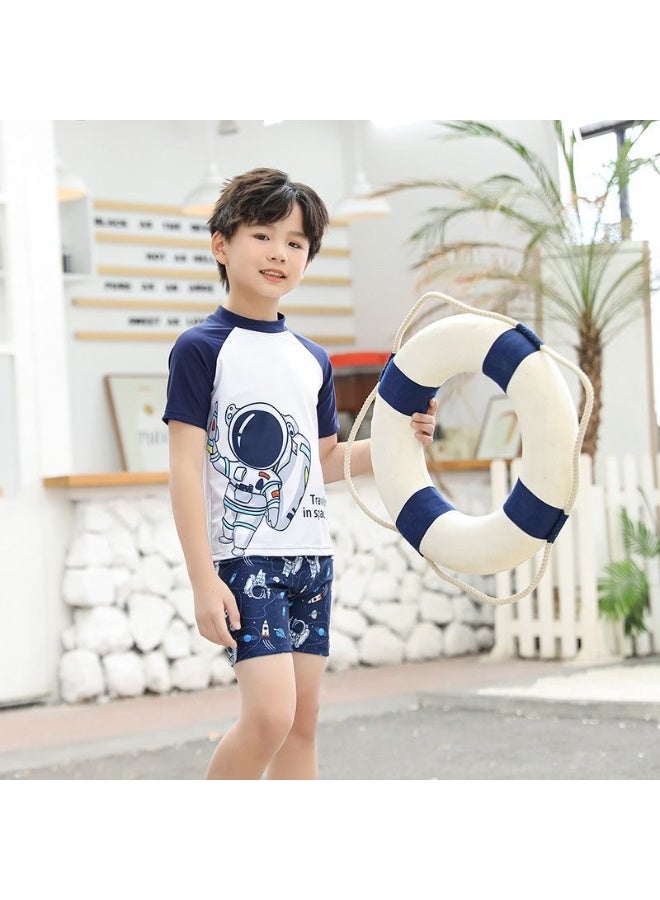 Generic 3 Piece Kids Swimsuit with Cap Set for Boys, Spaceman Print Swimwear Children Swimming Trunks Short Sleeves Clothing Beachwear Bathing Suit for Summer, 100-110cm  - Image 4