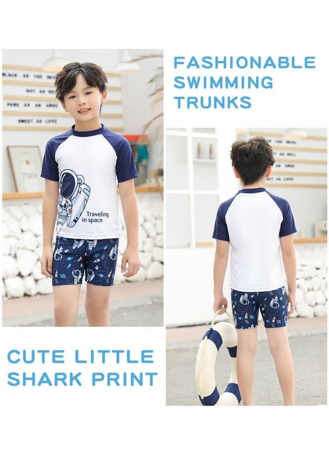 Generic 3 Piece Kids Swimsuit with Cap Set for Boys, Spaceman Print Swimwear Children Swimming Trunks Short Sleeves Clothing Beachwear Bathing Suit for Summer, 100-110cm  - Image 3