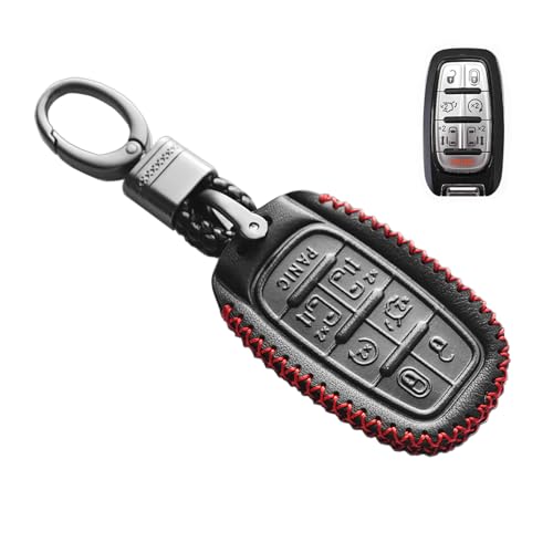 MECHCOS Compatible with Chrysler Voyager Pacifica 7 Buttons Leather Case Key Fob Cover Keyless Remote Start Control Holder Protector - Image 1