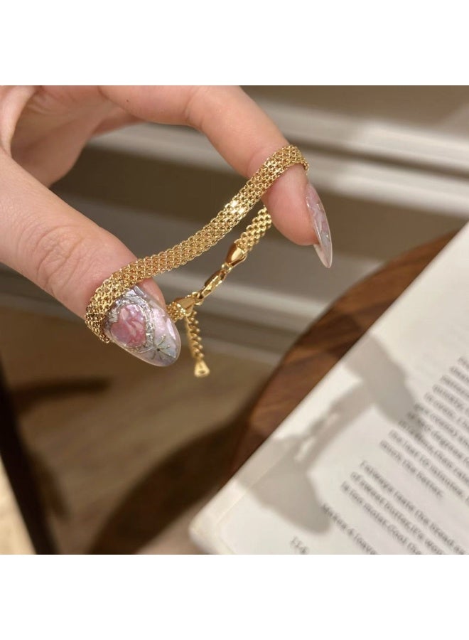 AuliceVerse Women's 18K Gold Plated Stainless Steel Chain Bracelet Set for ladies - Braided Chain & Snake Chain with Crystal Charm - Image 2