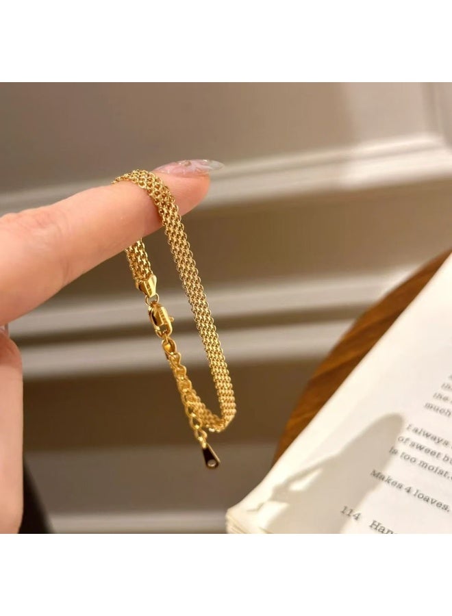 AuliceVerse Women's 18K Gold Plated Stainless Steel Chain Bracelet Set for ladies - Braided Chain & Snake Chain with Crystal Charm - Image 3