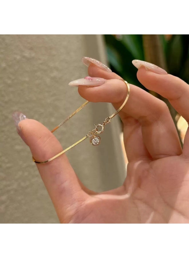 AuliceVerse Women's 18K Gold Plated Stainless Steel Chain Bracelet Set for ladies - Braided Chain & Snake Chain with Crystal Charm - Image 4