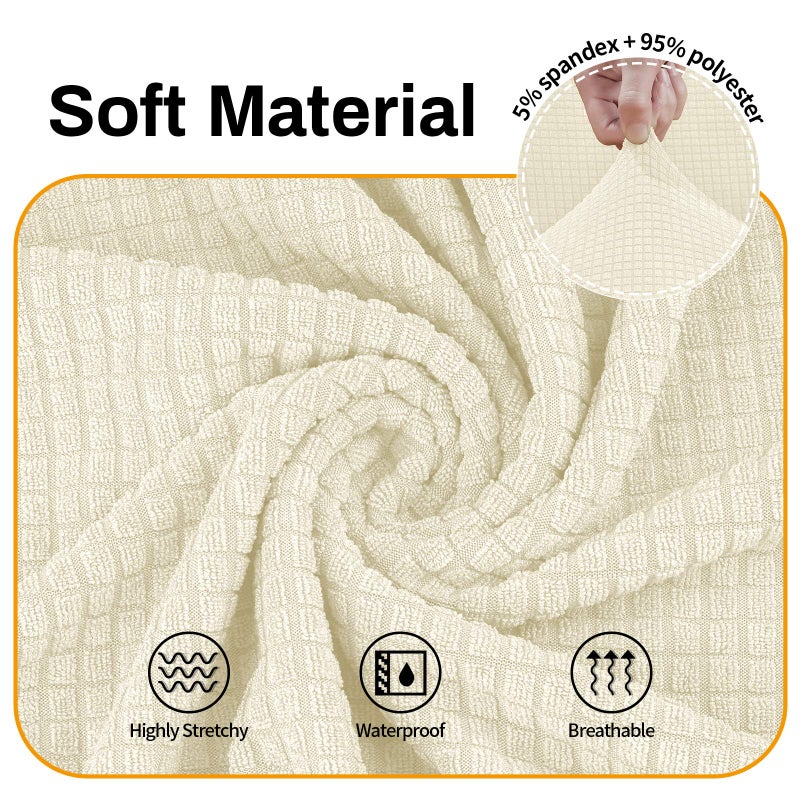 Asnomy Couch Covers for 3 Cushion Couch Stretch Sofa Covers Slipcovers, Pet Protector Furniture Covers for Dogs Cats Spandex Jacquard Fabric Small Checks ï¼ˆLargeï¼ŒOff-Whiteï¼‰ - Image 3