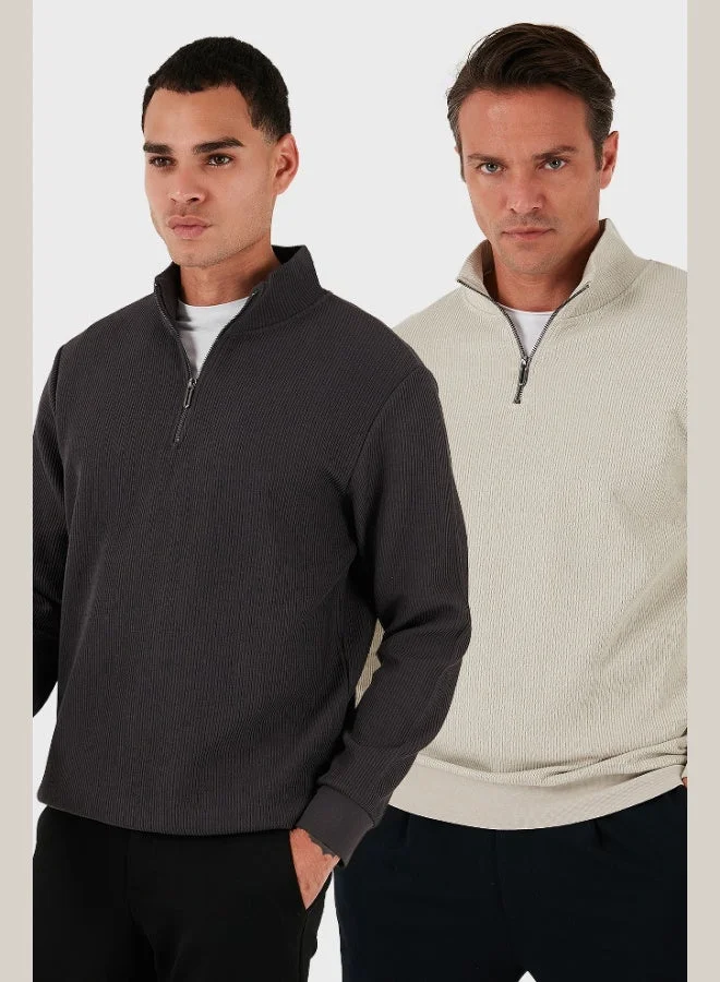 Buratti Buratti Cotton Regular Fit Half Zipper Stand Collar 2-Pack Sweat Men's SWEAT 5905716S2