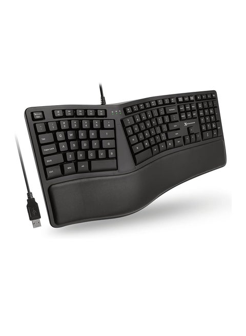 Wired Ergonomic Keyboard with Cushioned Wrist Rest - Type Naturally and Comfortably Longer - USB Wired Keyboard for Laptop with 110 Keys u0026 5ft Cable - Split Keyboard for PC, Computer Ergo Keyboard