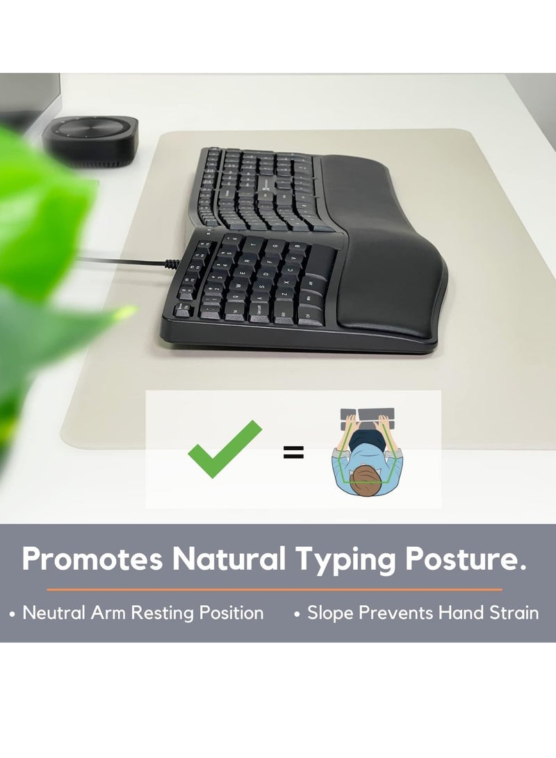 Wired Ergonomic Keyboard with Cushioned Wrist Rest - Type Naturally and Comfortably Longer - USB Wired Keyboard for Laptop with 110 Keys u0026 5ft Cable - Split Keyboard for PC, Computer Ergo Keyboard